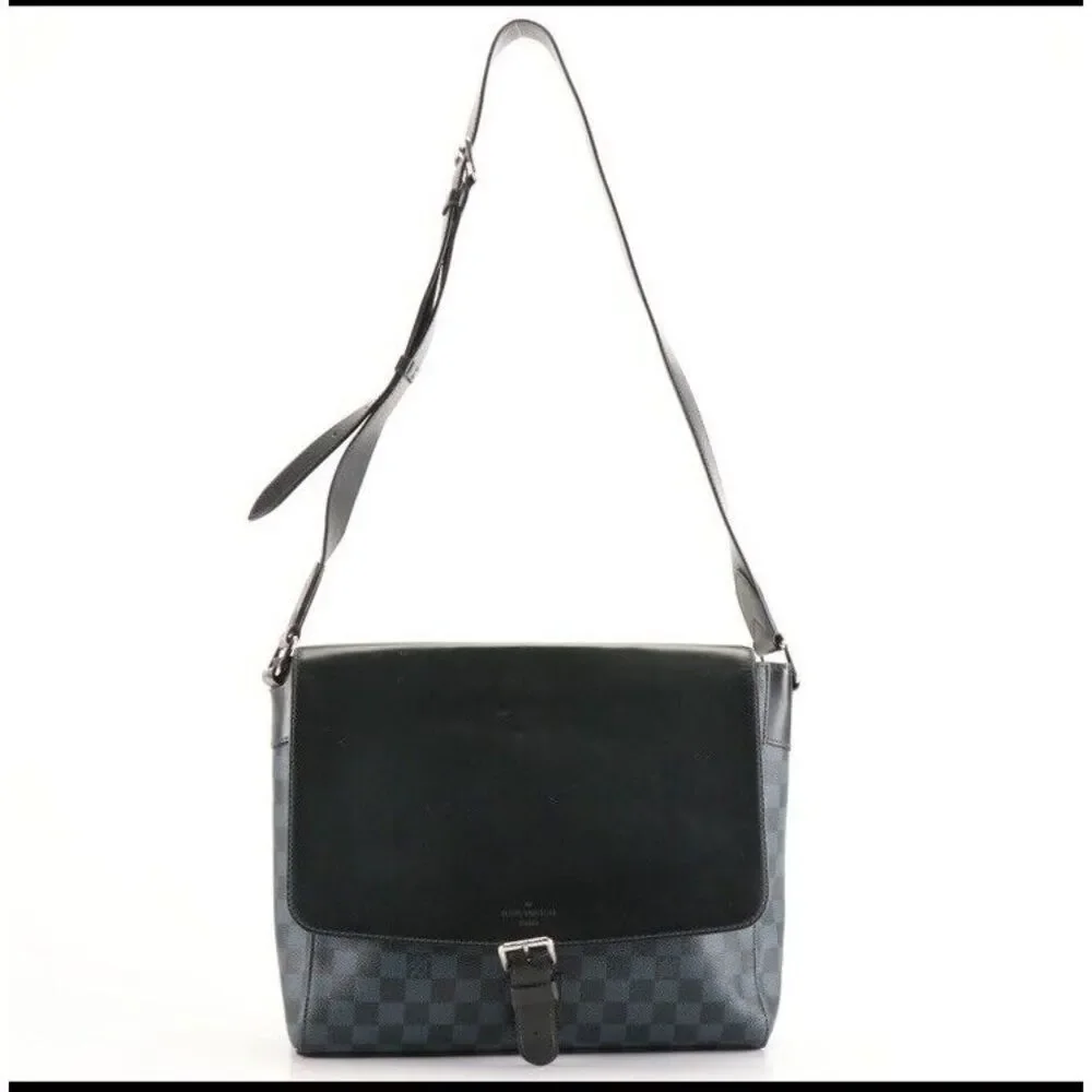 Authentic‎ Louis Vuitton Newport Messenger Bag MM in Damier Cobalt Coated Canvas